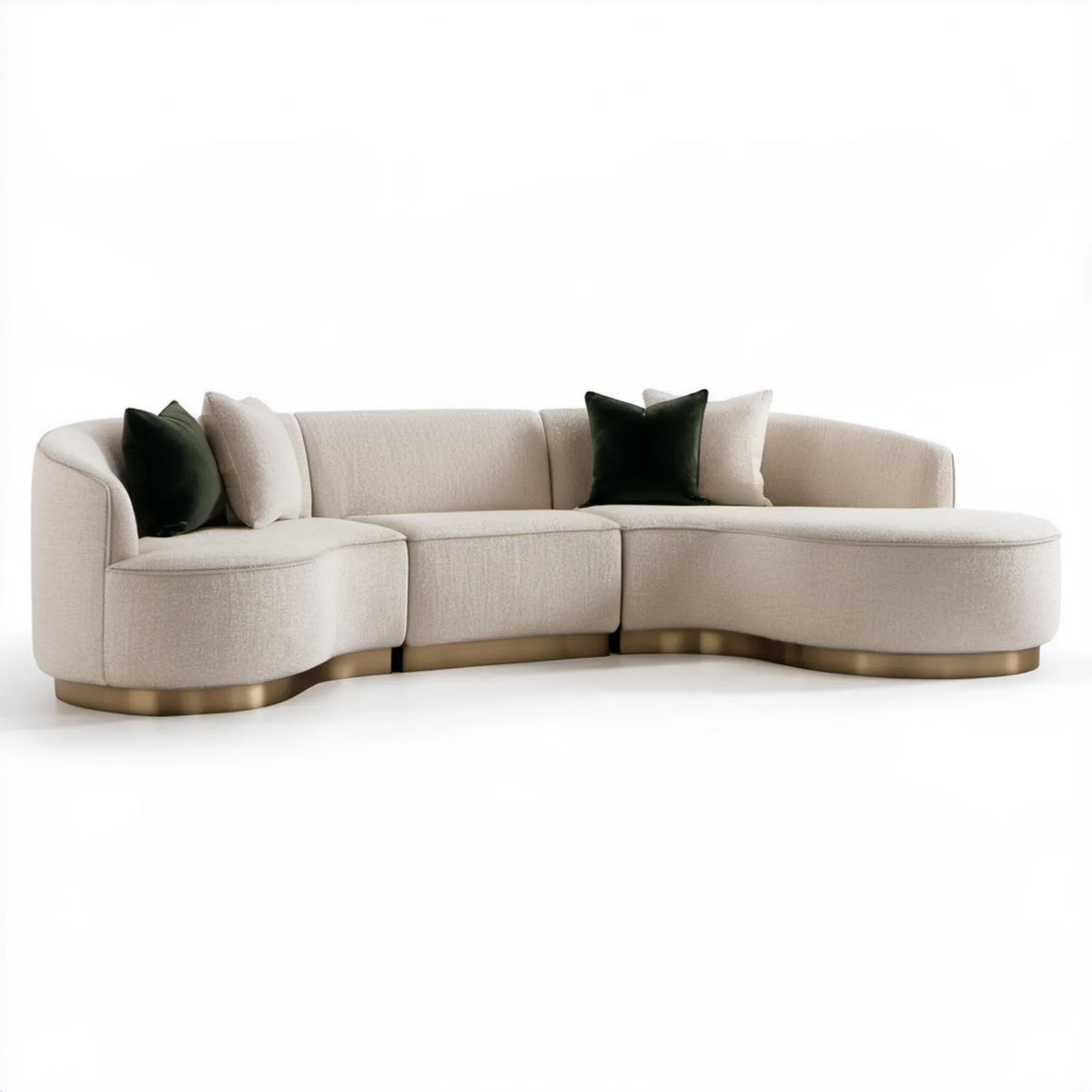 Półokrągła sofa modułowa 3-segmentowa z tkaniny bouclé, kremowa, 300 x 100 x 75 cm