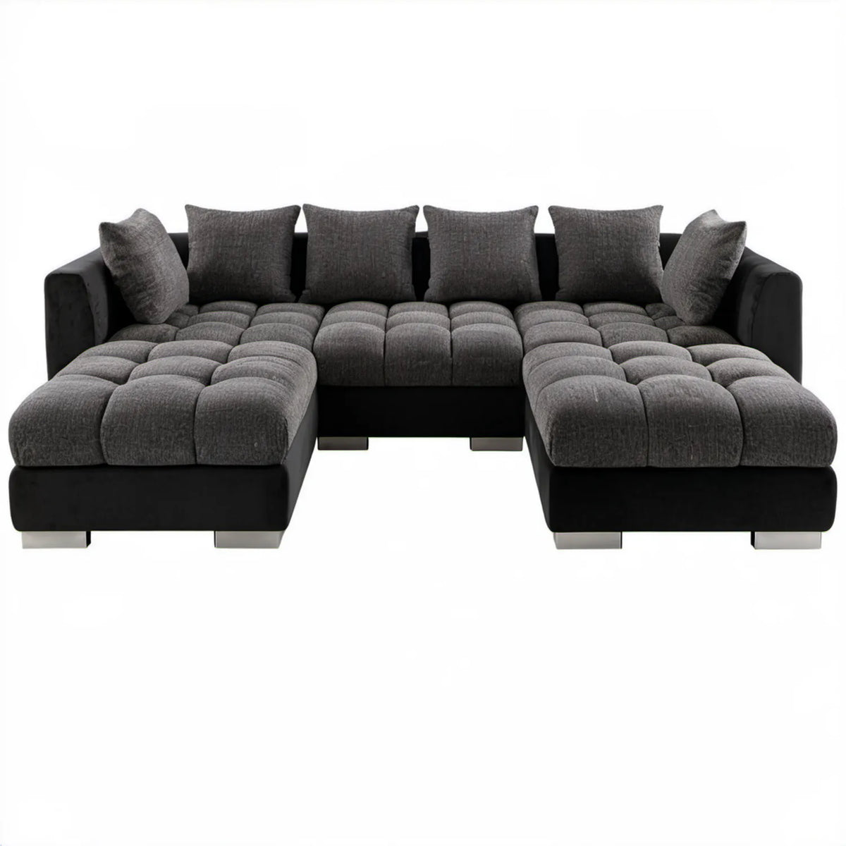 6-osobowa sofa narożna w kształcie U, czarno-ciemnoszara, 330 x 200 x 85 cm