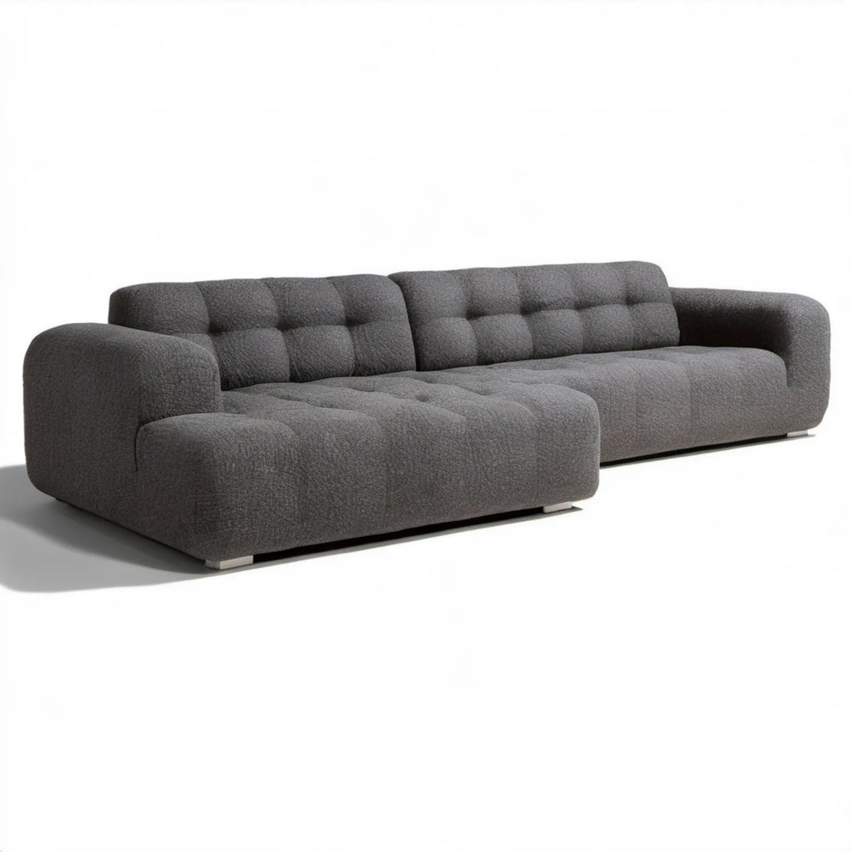 Narożnik lewostronny z szezlongiem bouclé ciemnoszary 300 × 160 × 85 cm