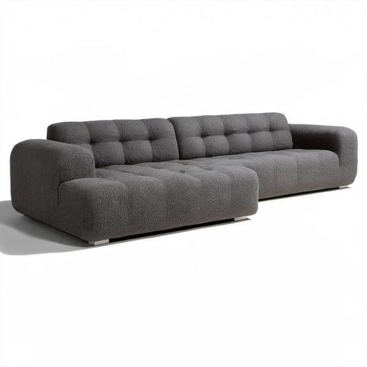 Narożnik lewostronny z szezlongiem bouclé ciemnoszary 300 × 160 × 85 cm