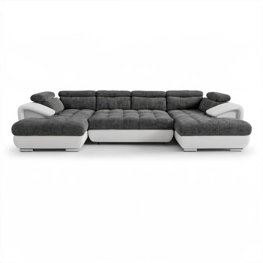 Sofa modułowa w kształcie U, grafitowo-biała, 340 x 200 x 98 cm