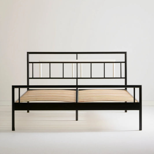 Czarne metalowe łóżko dwuosobowe 160 x 200 cm ze stelażem listwowym