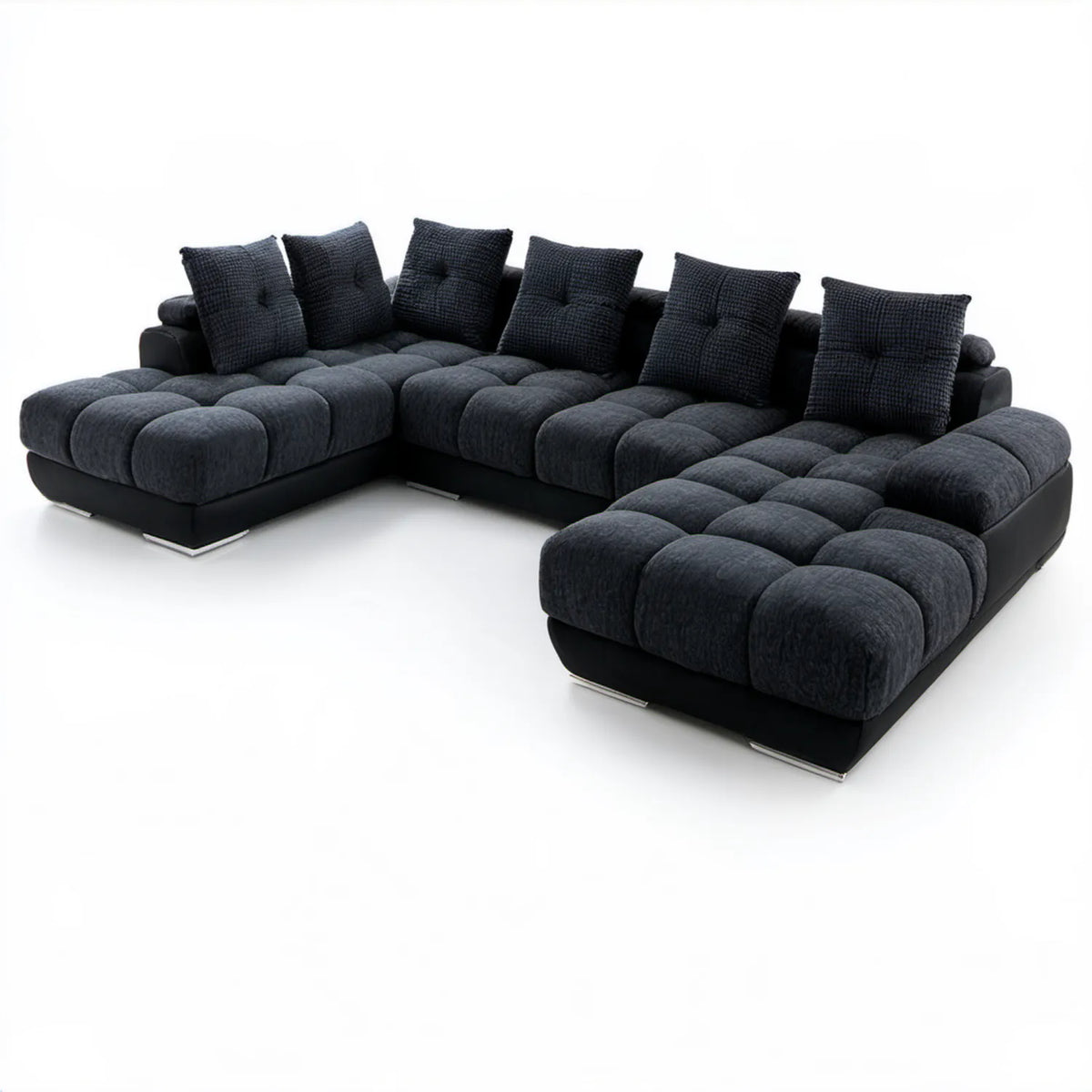 Modułowa sofa w kształcie U, grafitowo-czarna, 330 x 200 x 85 cm