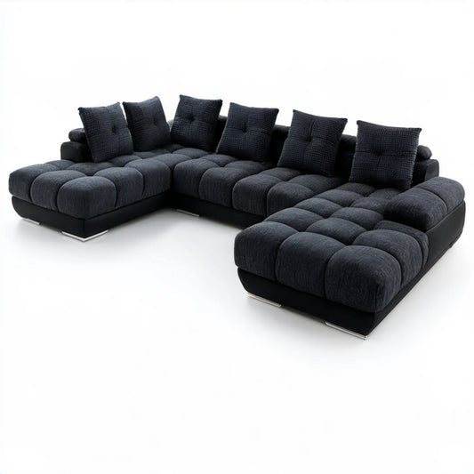 Modułowa sofa w kształcie U, grafitowo-czarna, 330 x 200 x 85 cm
