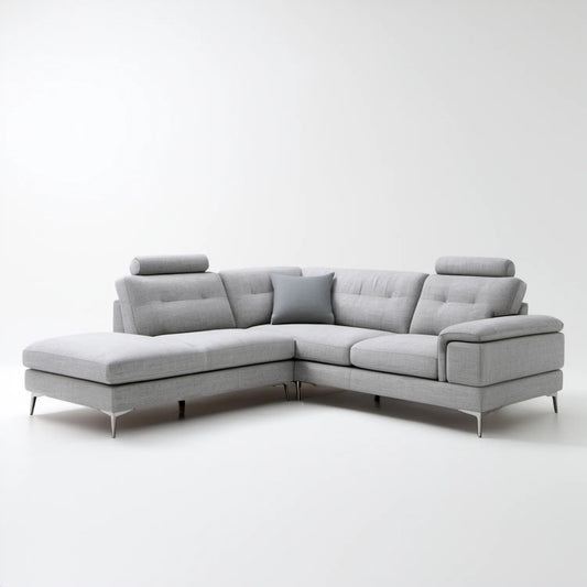 Sofa narożna z lewostronną leżanką, jasnoszara/czarna, 280 x 220 x 86 cm