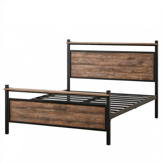 Dwuosobowe łóżko metalowe ze stelażem 160 x 200 cm, czarno-brązowe