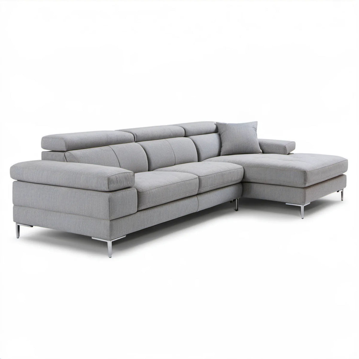 Prawostronna sofa narożna w kształcie L, szara, 280 x 170 x 88 cm