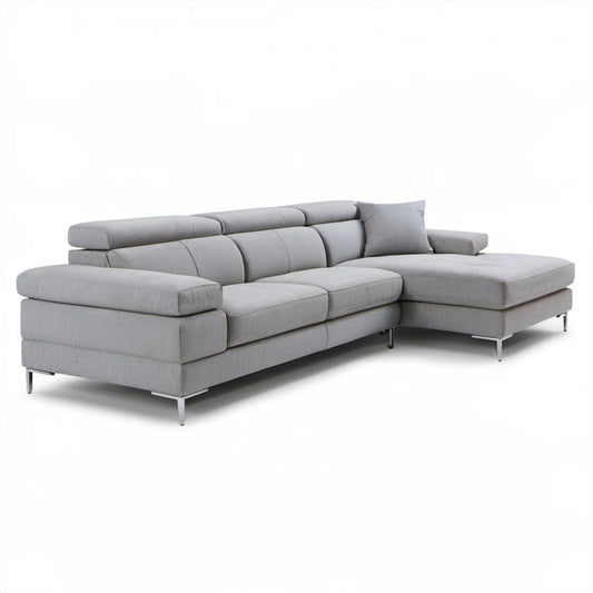 Prawostronna sofa narożna w kształcie L, szara, 280 x 170 x 88 cm