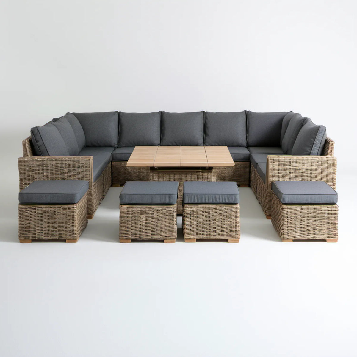 8-częściowy komplet wypoczynkowy z technorattanu w układzie U, naturalny/szary antracytowy, 300 × 240 × 75 cm