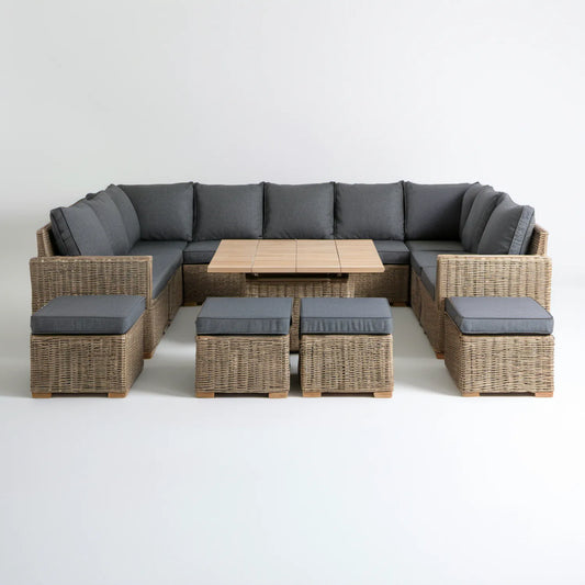 8-częściowy komplet wypoczynkowy z technorattanu w układzie U, naturalny/szary antracytowy, 300 × 240 × 75 cm