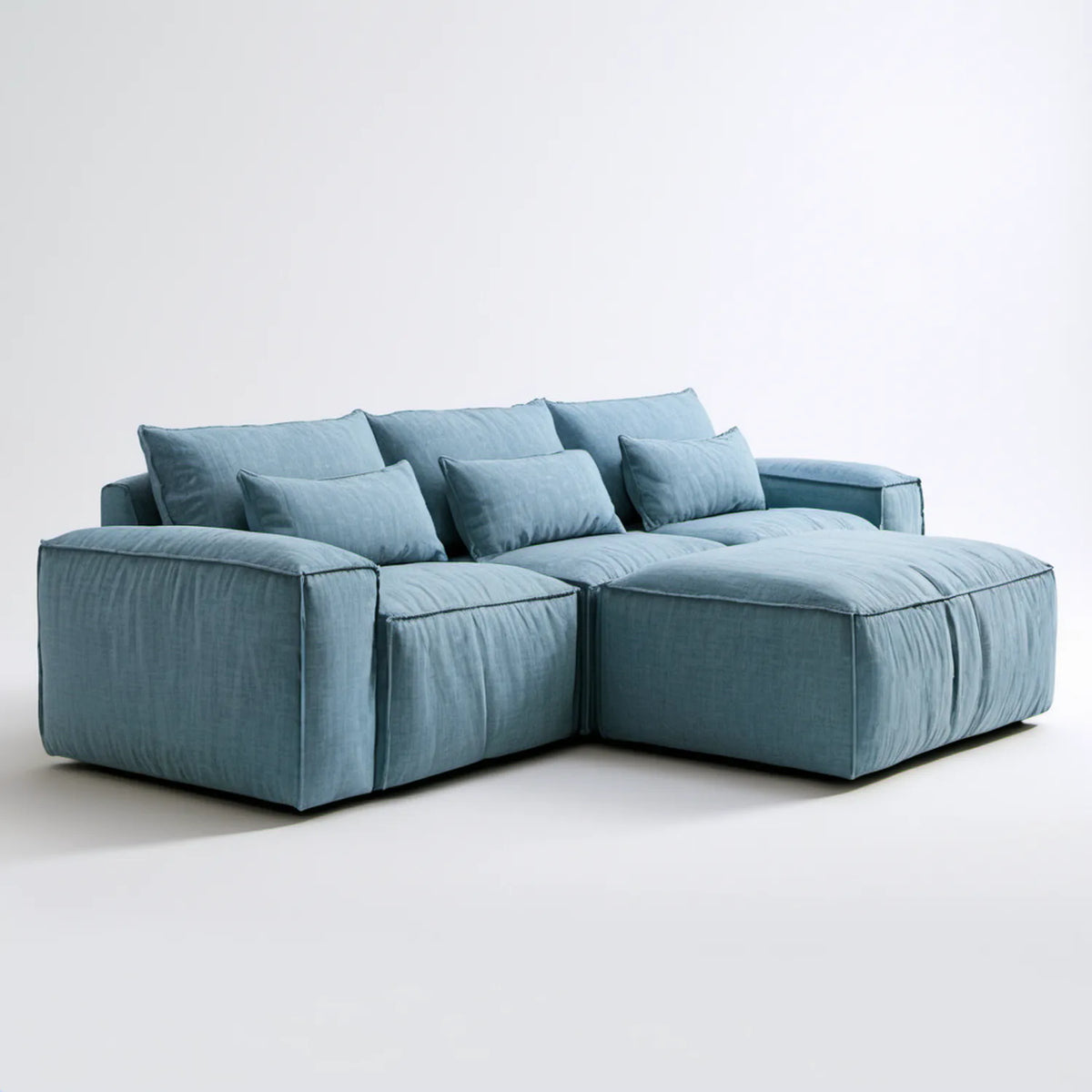 Niebieskoszara sofa modułowa z szezlongiem, tapicerka poliestrowa, 280 x 170 x 75 cm
