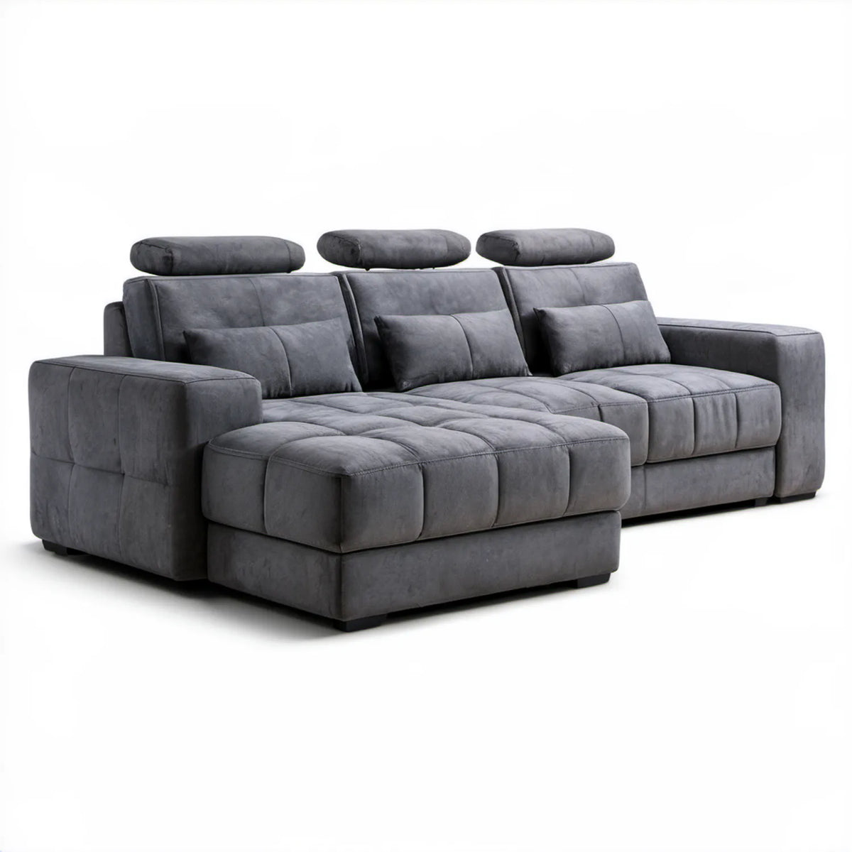 Grafitowa sofa narożna lewostronna 3-osobowa z szezlongiem, mikrofibra poliestrowa, 285 × 170 × 98 cm