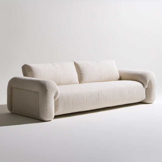 Kremowa sofa trzyosobowa z tkaniny bouclé 230 x 98 x 75 cm