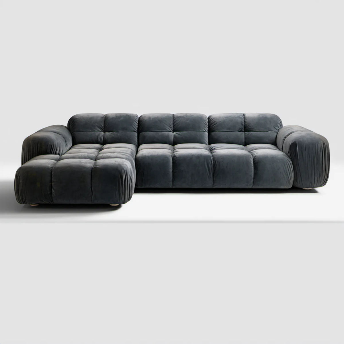 Grafitowa sofa narożna z lewostronnym szezlongiem, aksamit poliestrowy, 310 x 165 x 82 cm