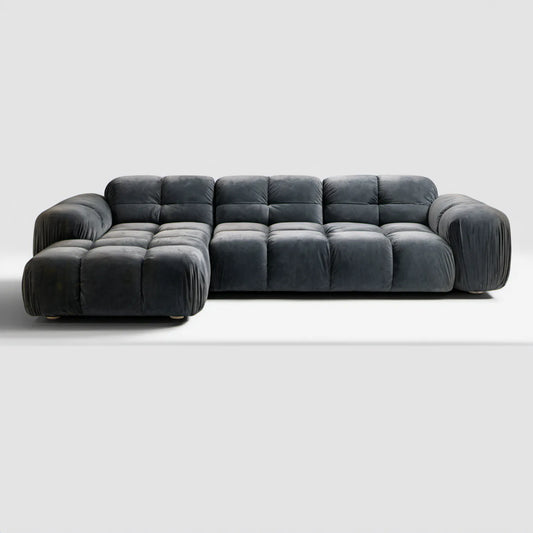 Grafitowa sofa narożna z lewostronnym szezlongiem, aksamit poliestrowy, 310 x 165 x 82 cm